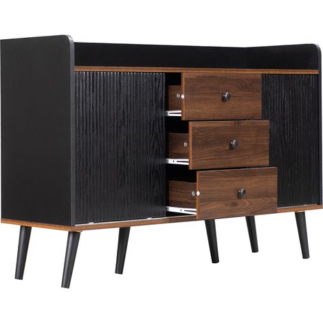Aparador con 2 Puertas Correderas, 3 Cajones, Estantes Ajustables, Estilo Moderno, en Tablero de Partículas, 117,5×40×80 cm, Negro (1/5)