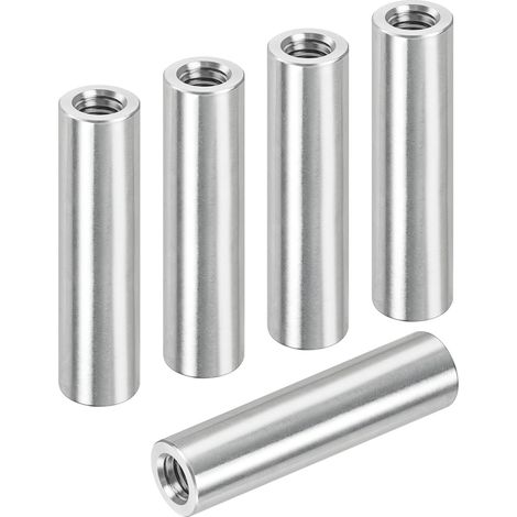 Manchons filetés ronds M5 x 30 mm, Lot de 5 manchons ronds en acier inoxydable 304 Écrous de connexion ronds Écrous longs, V2A Filetage intérieur Manchons d'écartement Écrou d'embrayage Écrou