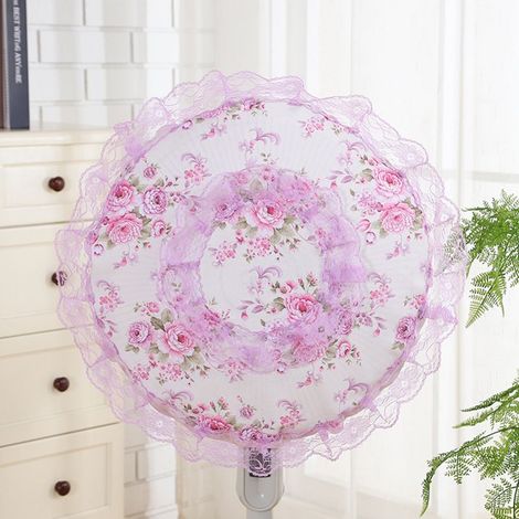 1 housse anti-poussière pour ventilateur, motif dentelle champêtre avec 3 fleurs violettes, 48 cm x 48 cm, taille unique (1/5)