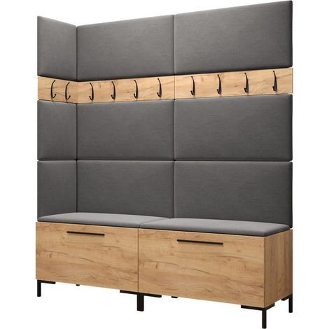 Conjunto para recibidor Nomal V, Craft roble, 196x168x46cm, Tapiz, Aglomerado laminado, Montada en la pared, Colocada