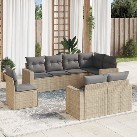 8-tlg. Garten-Sofagarnitur mit Kissen Beige Poly Rattan (1/3)