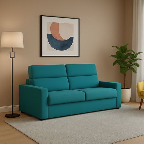 Sofá Fijo 2 Plazas Vialfre, Desenfundable, Hidrorepelente Hecho en Italia, Lavable, 180x95x100h cm Azul (1/5)