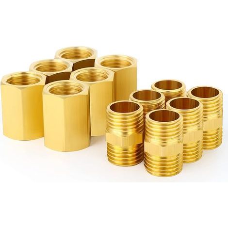 12 pièces raccords de tuyauterie en laiton pour métaux, mamelon hexagonal et coupleur hexagonal, tuyau à filetage mâle 1/4 "x 1/4" BSP, tuyau à filetage femelle BSP 1/4" x 1/4"