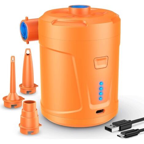 QORVA-Pompe à air électrique, batterie rechargeable 5200mAh, gonfleur de matelas pneumatique avec 3 buses, gonfleur rapide pour bateaux gonflables et matelas pneumatiques.