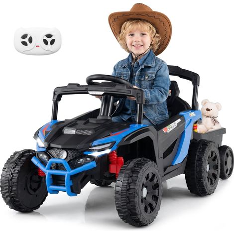 12-V-Kindertraktor zum Draufsitzen mit Fernbedienung und abnehmbarem Anhänger