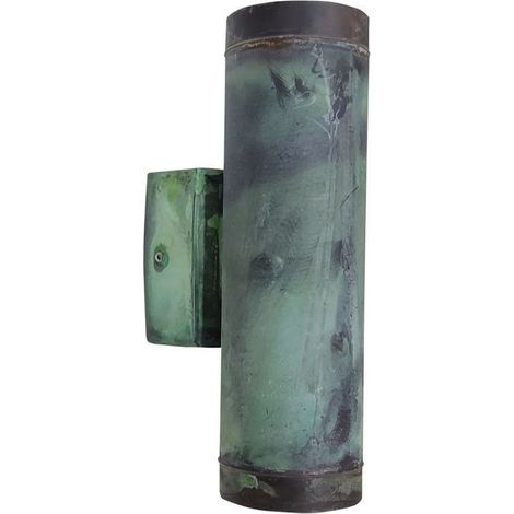 Applique extérieure laiton GU10 IP64 Up Down 21 cm de haut Vert antique 2 flammes oblongues Moderne