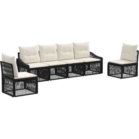 Gartensofa-set 6 pcs Schwarz Poly-Rattan vidaXL