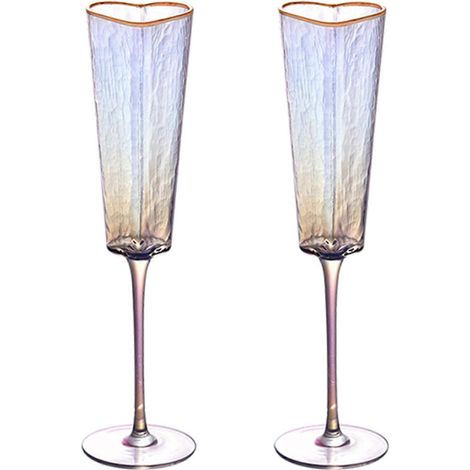 Lot de 2 gobelets en forme de cœur, flûtes à champagne sophistiquées aux bords dorés, pour un service de boissons élégant (1/4)