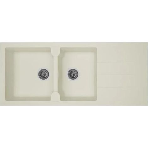 STRADOUR Fregadero de cocina encastrable 2 senos + 1 escurridor Aloa - Resina - 116 x 50 cm - Blanco