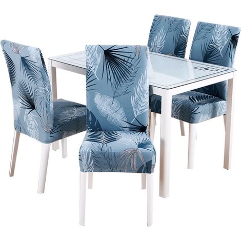 Housses de chaise de salle à manger (bleu-feuille d'été, lot de 4), housses de chaise durables élastiques modernes housses de chaise extensibles (1/4)