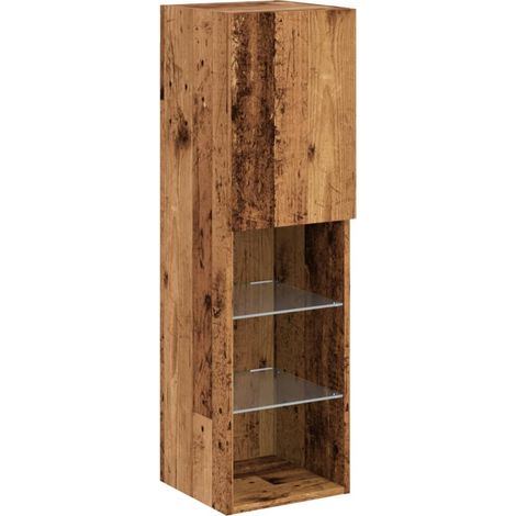 Mobile TV multimediale scaffale per televisione televisione buffet sala da pranzo soggiorno camera da letto con luci a LED legno vecchio 30,5 x 30 x 102 cm marrone 020026835