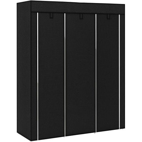 Kleiderschrank mit mehreren Stauräumen – 8 Einlegeböden, 2 Stangen – schwarzes Vlies (1/5)