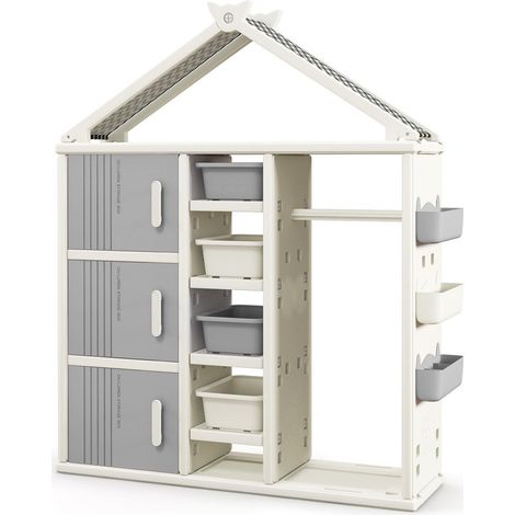 Armadio per bambini a forma di casa con asta appendiabiti