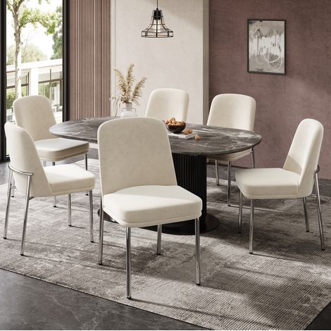 Lot de 6 chaises de salle à manger en velours beige, assise épaisse et structure métal chromé, design moderne minimaliste pour salon ou cuisine  CHICFURN (1/5)