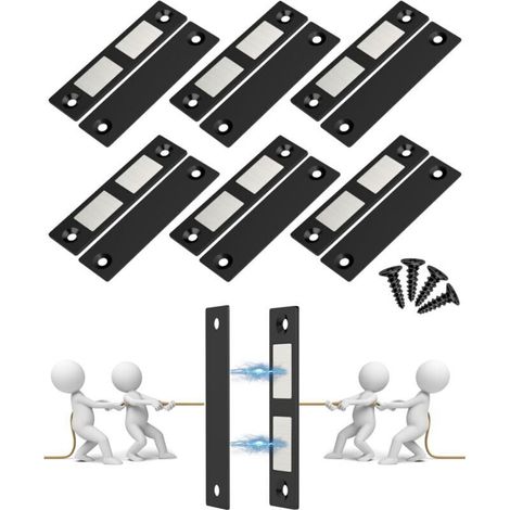 Lot de 6 Ultra Mince Aimant Porte Placard Puissant Loquet de Porte Magnétique pour Porte d'armoire, Aimant Fermeture pour Porte Coulissant Aimant Placard de Cuisine, Maison, Tiroir, Noir (1/5)