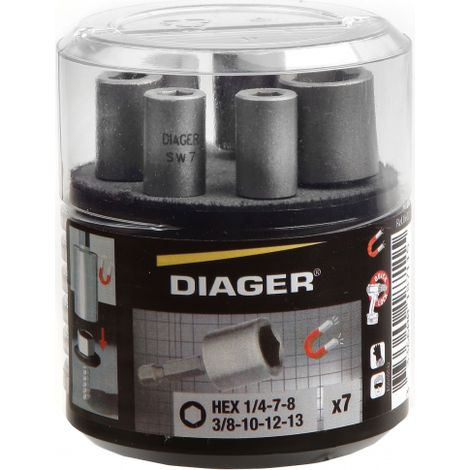 Diager – Coffret de 7 douilles magnétiques 1/4 – Douilles hexagonales 7-8-3/8-10-12-13mm – Pour cliquet 1/4 – Usage professionnel