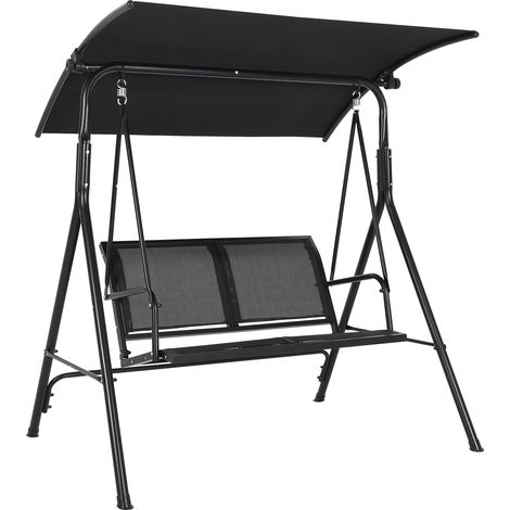 Balancelle 2 places pour jardin, Toile réglable anti-UV et imperméable, coussins respirants, structure acier 227 kg, noir (1/5)