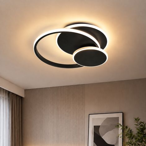 Plafonnier LED 3 anneaux 33 W 3960 lm, dimmable 3000-6500 K, télécommande, fonction mémoire, lampe de plafond intérieure - Noir (1/5)