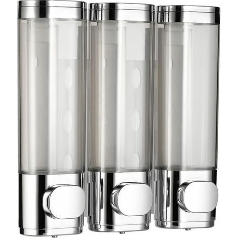 Distributeurs de savon de douche muraux, distributeurs de gel douche muraux 3x300ml (argent) (1/5)