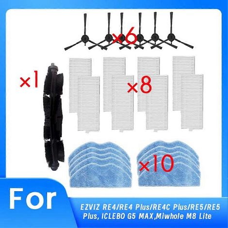 Filtre pour aspirateur brosse pour aspirateur Filtre de brosse pour aspirateur filtre de EZVIZ RE4/RE4 Plus/RE4C Plus/RE5/RE5 Plus/ICLEBO G5 MAX/Miwhole M8 Lite Aspirateur Main Side Brosse Serpillière (1/5)