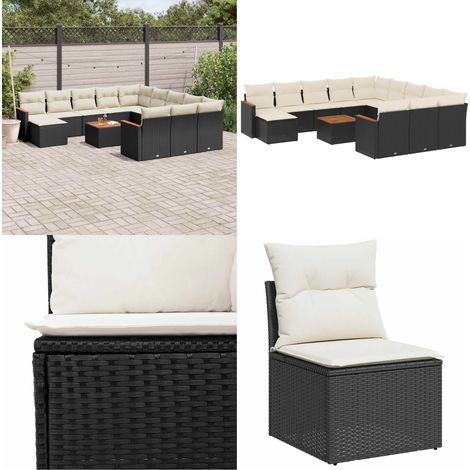 13-tlg. Garten-Sofagarnitur mit Kissen Schwarz Poly Rattan - Gartenmöbel Set - Outdoor Lounge - Rattan Gartenset - Esstisch Set - Balkonmöbel - Home & Living (1/5)