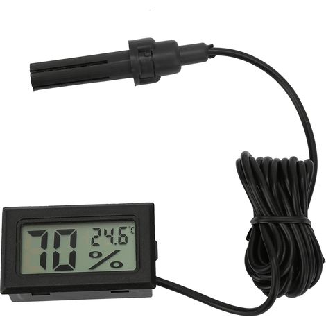 Thermomètre-hygromètre numérique carré avec sonde et câble de 1,5 m (noir)