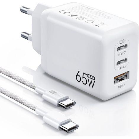 65-W-USB-C-Ladegerät, GaN III 3-Port, PD3.0 PPS-Schnellladung, 1,8 m Kabel im Lieferumfang enthalten, für MacBook, iPhone, Samsung (1/5)