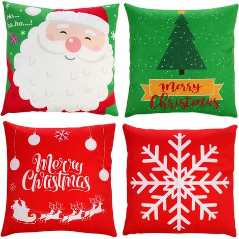 Set of 4 Square Cotton and Linen Cushion Covers with Snowflake Pattern, 45.7 x 45.7 cm, Cotton, A-Christmas, 18 x 18 inches (1/2)