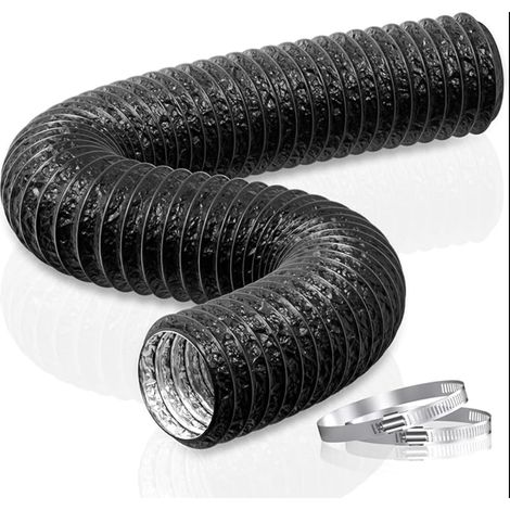 Tuyau de Ventilation 75 mm, 2,5 m Tuyau d'Evacuation PVC Aluminium avec 2 pinces Gaine de Ventilation Extracteur d'Air, Climatisation, Sèche-linge, Hotte, Noir (1/5)