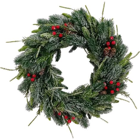 Ghirlanda dietroporta in PVC innevato con bacche e pigne, Ø 50 cm (1/4)