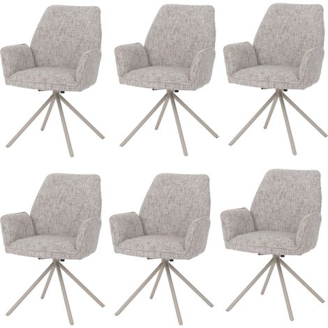 [NEUWERTIG] 6er-Set Esszimmerstuhl HHG-423, drehbar Auto-Position Metall Chenille (410g/m²) Gestell creme, beige-hellgrau (1/5)