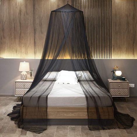 Mosquitera negra para cama con dosel, tamaño doble/king size, suspendida, para jardín, balcón, camping y viajes.