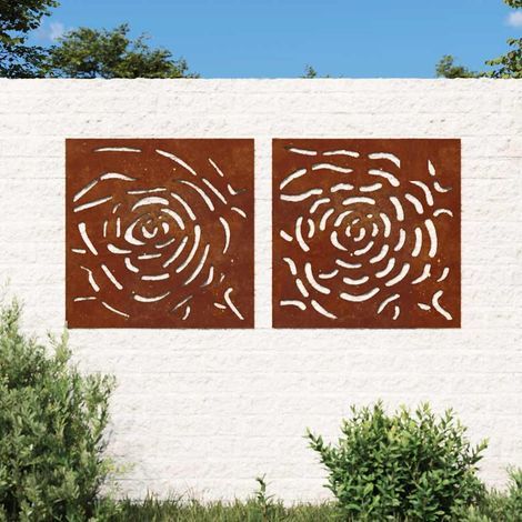 2-tlg. Garten-Wanddeko 55x55 cm Cortenstahl Rosen-Design