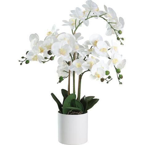 EGLO LIVING Kunstpflanze Hyuga, künstliche Zimmerpflanze im Topf, naturgetreue Deko Pflanze für Wohnzimmer, Orchidee aus Kunststoff in Weiß, 65 cm (1/5)