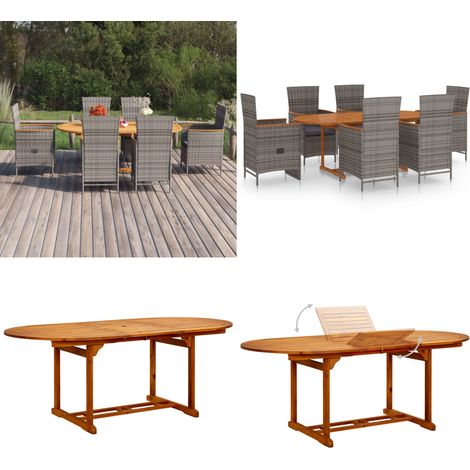 Juego de comedor de jardín 7 piezas ratán sintético gris - Mesa de jardín - Sillas de jardín