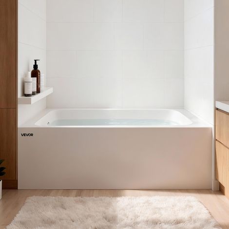 VEVOR Vasca da Bagno Rettangolare 1524 x 762 x 508 mm, Vasca da Bagno Moderna Realizzata in Acrilico a Doppia Parete con Scarico e Troppopieno a Sinistra, Bordo Integrato, Capacita 130 L, Bianco (1/5)