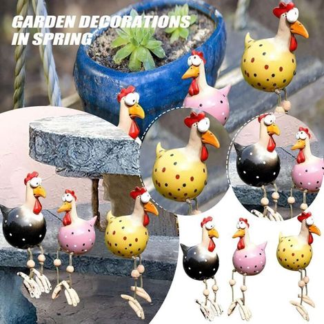 3 Statue Poule Résine Colorée Décoration Jardin Terrasse Balcon Noël (1/4)