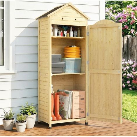 Gartenschrank 199 cm Naturholz aus Tannenholz mit Metalldach und verstellbaren Regalen (1/3)