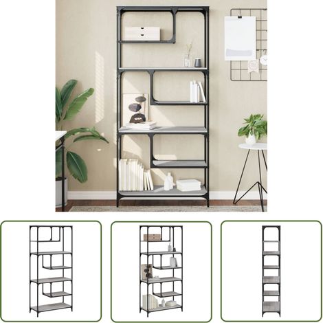 The Living Store Bücherregal Grau Sonoma 81x36x176 cm Holzwerkstoff - BucheRegal - Bücherregal Grau - Wohnraum Dekoration - Regal Holz - Regal Metall (1/5)