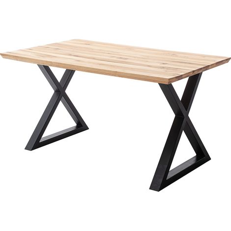 Esstisch 140x90 cm mit Schweizer Kante, X-Gestell, Eiche massiv geölt, PARACATU-06 (1/5)
