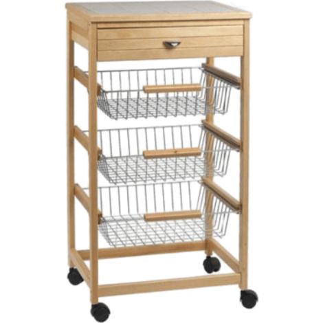 Carrello Portaverdure in Legno di Faggio Naturale 3 + 1 Cassetti con Mattonelle (1/3)