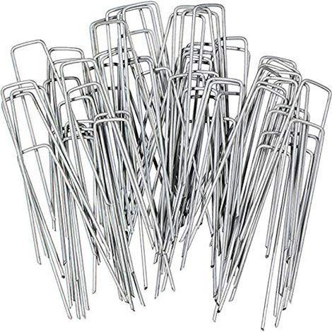 Garden Mesh Wool Nails - 4" x 3mm U-Shaped Galvanized Nails for Securely Fixing Landscape Fabric, Wire Mesh, Fences, Weed Barrier Membranes, 50pcs (1/5)