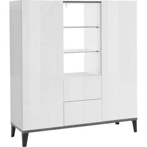 Credenza 2 Ante + 2 Cassetti 120x40x132,5 cm Sunrise Bianco Lucido e Ardesia (1/4)