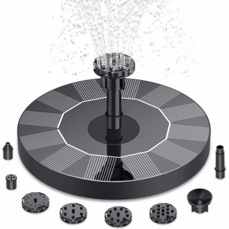 Pompe solaire pour fontaine, fontaine solaire à 6 buses, pompe solaire flottante pour bassin, adaptée aux bains d'oiseaux, jardins, bassins, piscines et aquariums. (1/5)