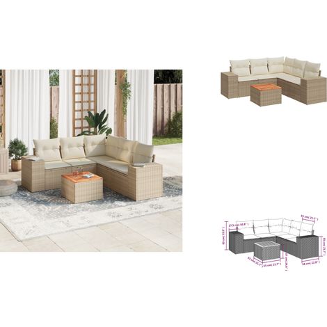 6-tlg. Garten-Sofagarnitur mit Kissen Beige Poly Rattan - Gartenmöbel - Sofagarnitur - Rattan Möbel - Outdoor Möbel - Lounge Set (1/3)