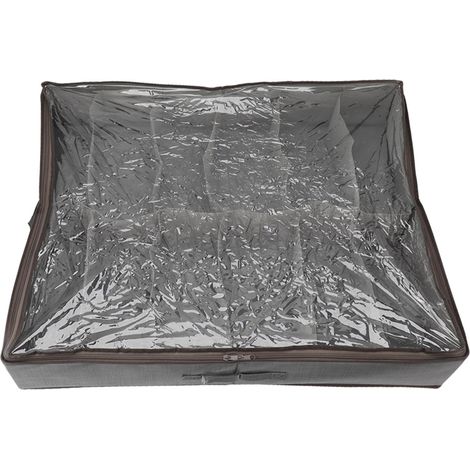 Organisateur de rangement à chaussures sous le lit, tiroir pliable en tissu, boîte de rangement avec couvercle et fenêtre transparente, gris brossé (1/5)