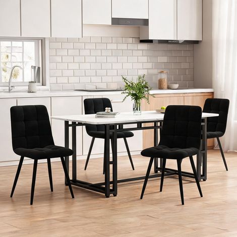 Ensemble table et 4 chaises repas en noir et velours coloris noir (1/5)