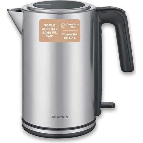 Bouilloire électrique 1,7L inox, 2400 W ébullition rapide, avec filtre anti-calcaire amovible, base 360°, ouverture XXL, arrêt automatique - Bouilloire design facile à nettoyer, WK 3449 (1/5)