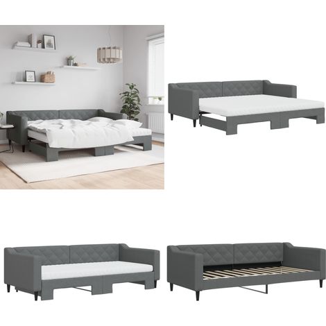 Lit de jour avec gigogne et matelas gris foncé 90x200 cm tissu - Canapé Convertible - Lit Gigogne - Lit D'appoint - Meuble Multifonctionnel - Literie - Home & Living (1/5)