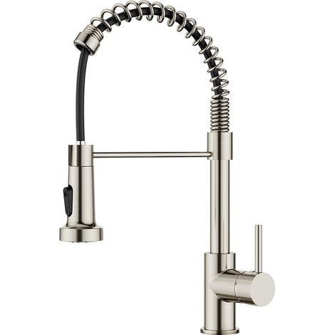Robinet Cuisine, Mitigeur Cuisine avec Douchette Extractible max à 45cm, Rotation à 360° et Double Fonction de Pulvérisation, Acier Inoxydable (1/5)